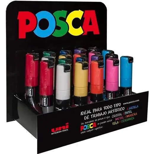 UNIBALL MARCADOR POSCA PC-8K/20P NO PERMANENTE PUNTA BISELADA 8.0MM COLORES SURTIDOS -EXPOSITOR 20U-