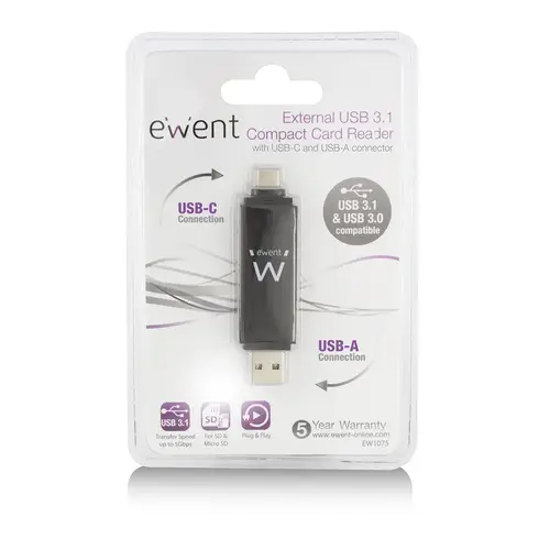 EW1075 lector de tarjeta USB 3.2 Gen 1 (3.1 Gen 1) Type-A/Type-C Negro - Imagen 5