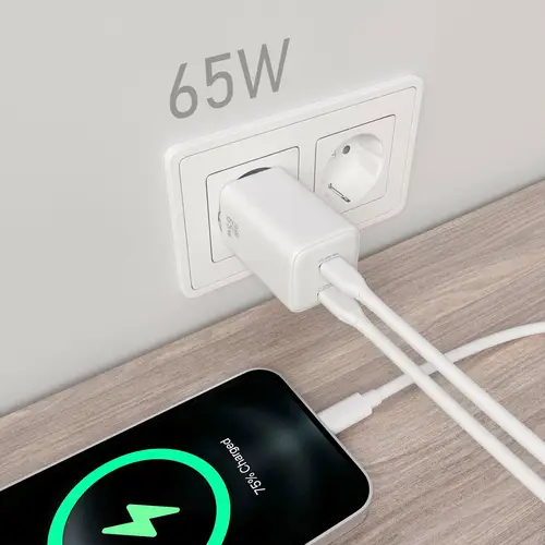 Cargador Gan 65W, 2xUSB-C PD3.0 QD4.0, Blanco - Imagen 4