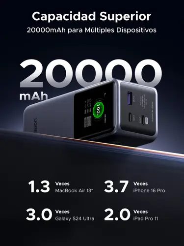 20000mAh 130W Fast Charging Powerbank Litio Gris - Imagen 16