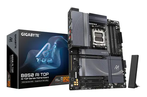 B850 AI TOP Placa Base - Procesadores AMD Ryzen Serie 9000, 16+2+2 fases VRM digitales, hasta 8600MHz DDR5 (OC), 2xPCIe 5.0 + 1xPCIe 4.0 M.2, LAN 10GbE, WIFI 7, USB 3.2 Gen 2x2 - Imagen 1
