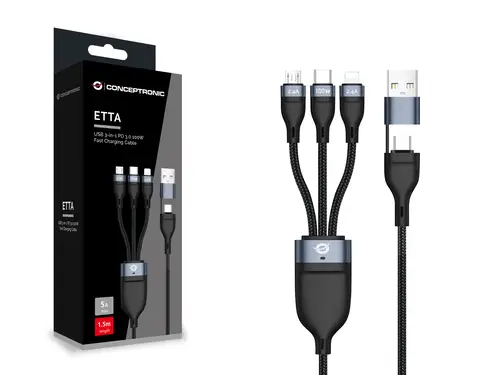 ETTA06B15 cable USB USB 2.0 1,5 m USB C USB C/Micro-USB B/Lightning Negro - Imagen 2