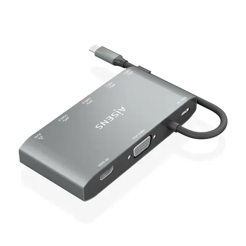 USB-C Dock 8 en 1, USB-C a 1xHDMI, 1xVGA, 1xRJ45, 2xUSB-A, 2xUSB-C 5G, 1xUSB-C PD, Gris, 20 cm - Imagen 3