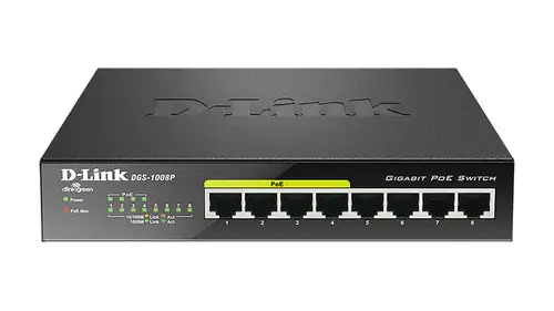 DGS-1008P switch No administrado Gigabit Ethernet (10/100/1000) Energía sobre Ethernet (PoE) Negro - Imagen 1