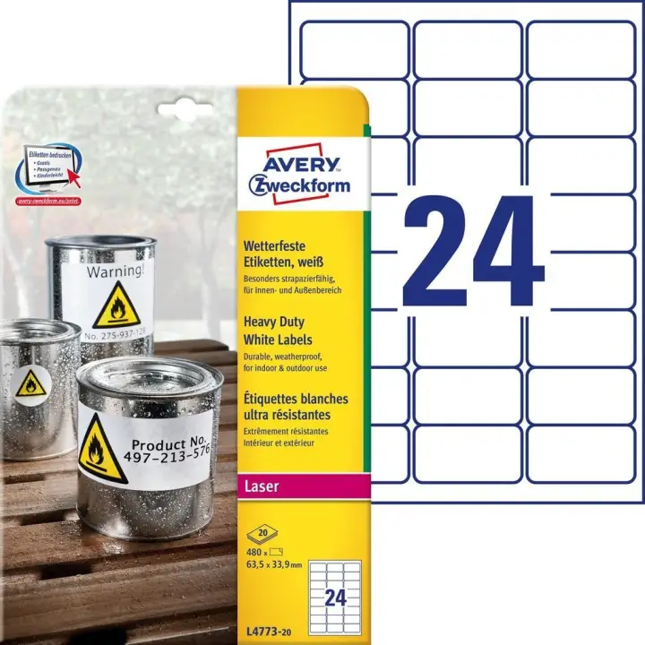 L4773-20 etiqueta autoadhesiva Rectángulo redondeado Permanente Blanco 480 pieza(s)