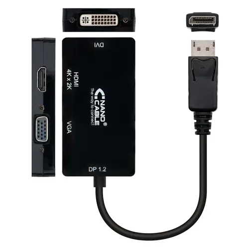 Conversor Displayport a VGA / HDMI, 3 en 1, DP 1.2/M-VGA/H-HDMI/H 4K, Negro, 15 cm - Imagen 2
