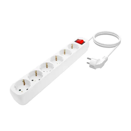 Base Multiple 6 Tomas Con Interruptor Con Cable 3x1.5mm2, Blanco, 1.4m - Imagen 2