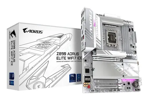 Placa base Z890 AORUS ELITE WIFI7 ICE - Compatible con CPUs Intel Core Ultra (Serie 2), VRM de 16+1+2 fases, hasta 8800MHz DDR5 (OC), 1xPCIe 5.0 + 3xPCIe 4.0, Wi-Fi 7, LAN 2.5GbE, Thunderbolt 4 - Imagen 1