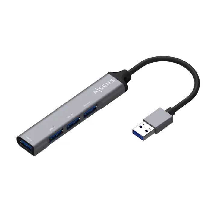 Hub USB 3.0 Aluminio, Tipo A/M - 4x Tipo A/H, Gris, 10cm