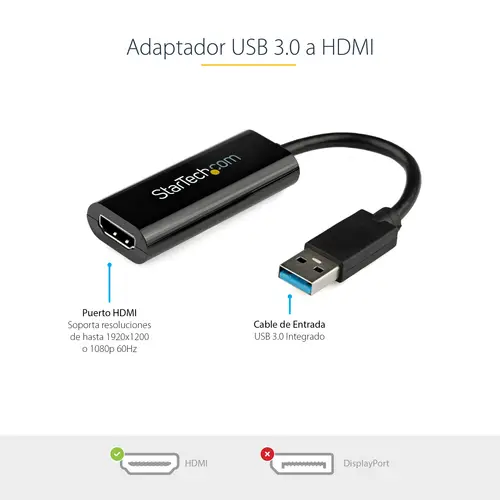 Adaptador USB 3.0 a HDMI - 1080p (1920x1200) - Adaptador Conversor Compacto de USB-A a HDMI para Monitor - Adaptador Gráfico Externo de Vídeo - Negro - para Windows Solamente - Imagen 5