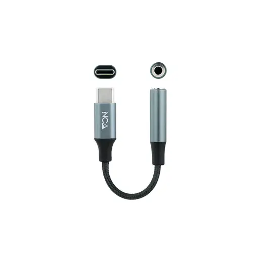 Cable Adaptador Audio USB-C/M a Jack 3.5/H, 11 cm, Negro/Gris - Imagen 2