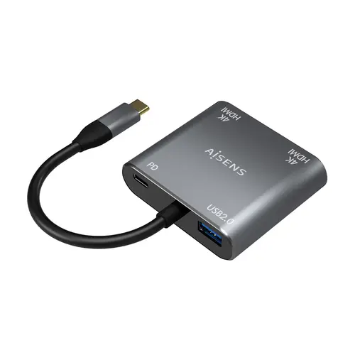 Conversor USB-C a 2XHDMI 4K SST MST/USB2.0/USB-C PD 60W, USB-C/M-2XHDMI/H-USB-A/H-USB-C/H, Gris, 15CM - Imagen 2