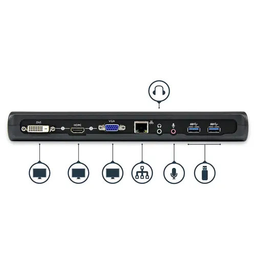 Docking Station USB 3.0 de 2 Monitores para Portátil - HDMI/DVI/VGA - Hub Ladrón 3x USB-A - GbE - Audio - Replicador de Puertos Universal USB-A - Win/macOS/ChromeOS - TAA - Imagen 4