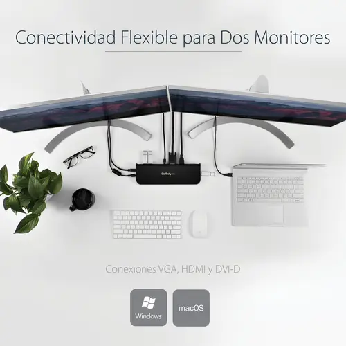 Docking Station USB 3.0 de 2 Monitores para Portátil - HDMI/DVI/VGA - Hub Ladrón 3x USB-A - GbE - Audio - Replicador de Puertos Universal USB-A - Win/macOS/ChromeOS - TAA - Imagen 9