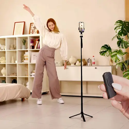 Palo Tripode Para Selfie Con Mando A Distancia Bluetooth 3 En 1, Negro - Imagen 6