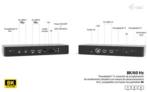 Thunderbolt 5 Triple Display Docking Station, M.2 slot, 6x USB, 2.5GLAN + Power Delivery 140W - Imagen 4