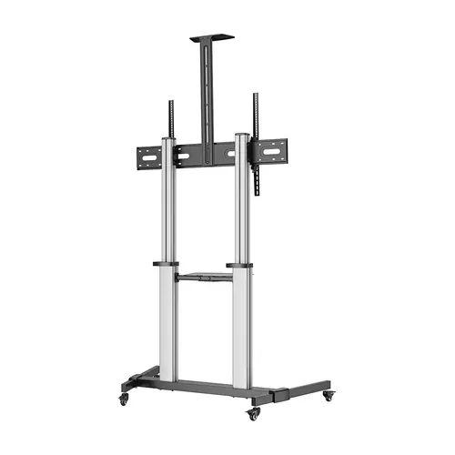 Soporte de suelo PRO con ruedas, bandeja para DVD y soporte de cámara para Monitor/TV 100Kg de 60-100, Negro-Plata - Imagen 3