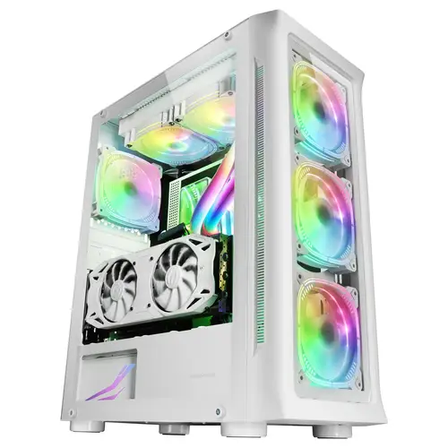 MC-NEO, Torre Gaming XXL E-ATX, Ventana Lateral y Frontal Cristal Templado, 4X Ventiladores ARGB 120mm + Ventilador 120mm, Sistema CPU Freezer, Blanco - Imagen 2
