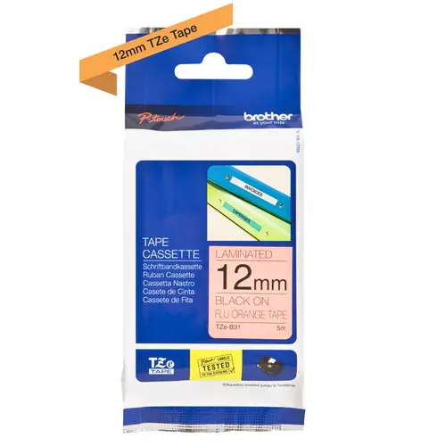 TZE-B31 cinta para impresora de etiquetas Negro sobre naranja fluorescente - Imagen 3