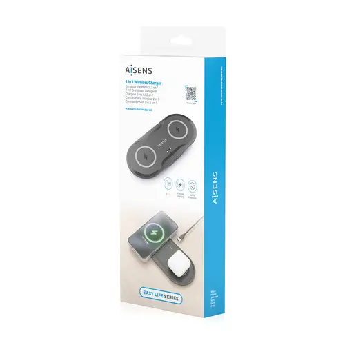 AISENS Cargador Inalambrico USB C 15W 2 en 1 Para Movil Auriculares  Negro - Imagen 8