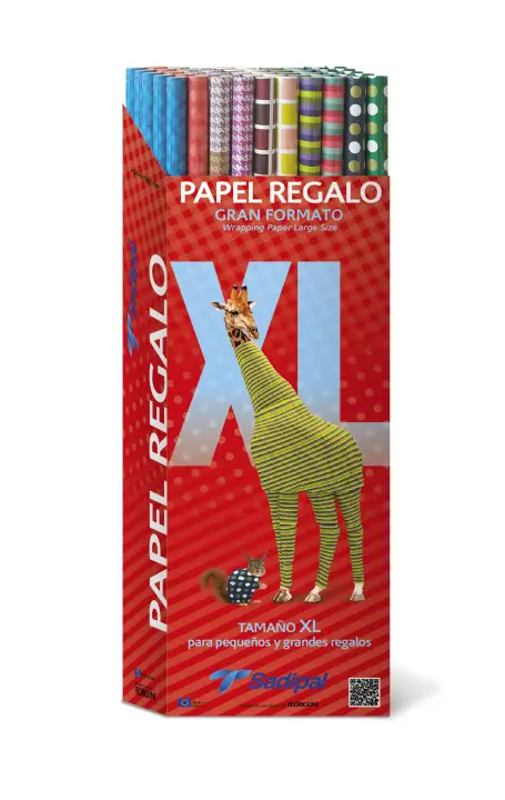 EXPOSITOR PAPEL KRAFT IMPRESO REGALO 1X2M .50 ROLLOS. 10 MODELOS ..