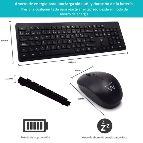 EW3256 teclado Ratón incluido Universal RF inalámbrico QWERTY Español Negro - Imagen 6