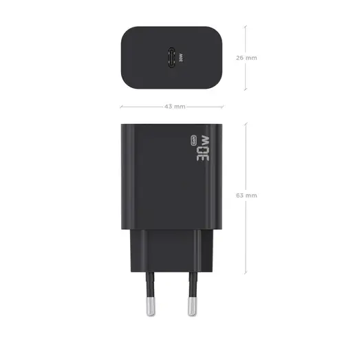 Cargador GaN 30W, 1xUSB-C PD3.0, Negro - Imagen 4