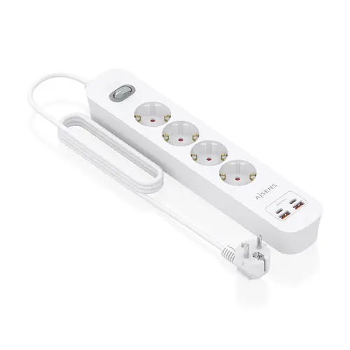 Regleta de Enchufes Multifuncion con 4 Tomas + Cargador PD3.0 20W 2xUSB-C, 2xUSB-A, 1.4m, Blanco - Imagen 2