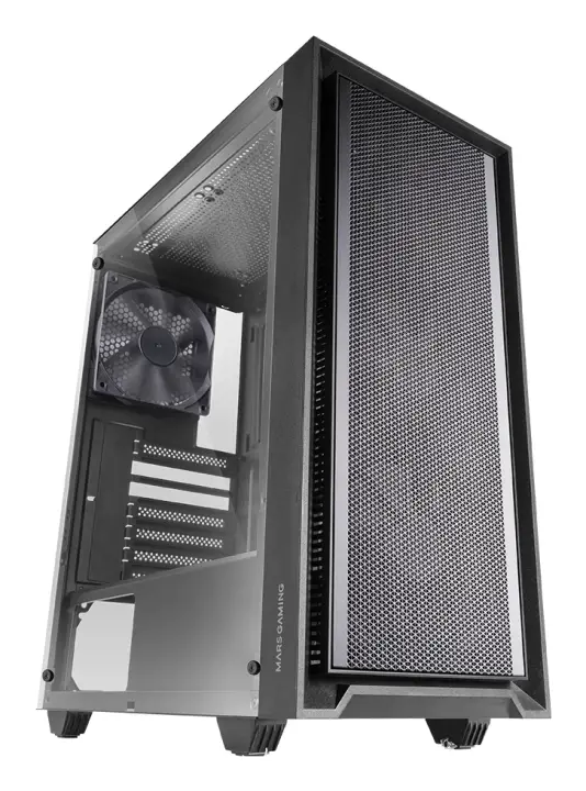 MC-PMAX, Caja Profesional ATX, 4x Ventiladores FDB 120mm, Panel Frontal Mesh, Ventana Lateral Cristal Templado, Semitorre PC con Diseño Doble Cámara, Soporte Refrigeración Líquida, Negro