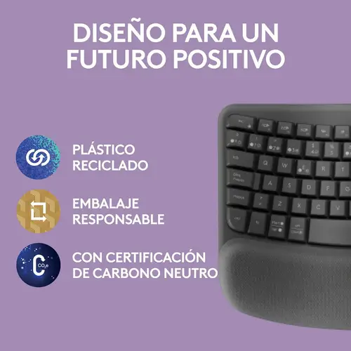 Wave Keys, teclado ergonómico inalámbrico con reposamanos acolchado, escritura cómoda y natural, Easy-Switch, Bluetooth, Logi Bolt, multisistema operativo, Windows/Mac,QWERTY Español, Grafito - Imagen 14