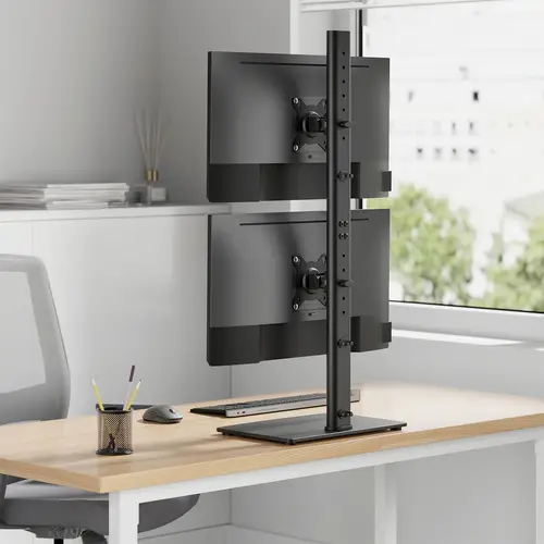 AISENS Soporte de Mesa Con Peana Eco Giratorio e Inclinable para 2 Monitor TV 12kg de 17 34  Negro - Imagen 4