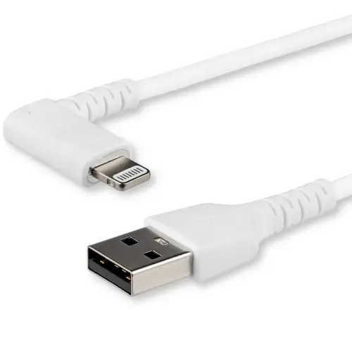 Cable Resistente USB-A a Lightning de 1 m - Blanco -Acodado en un Ángulo de 90° a la Derecha - Cable de Carga y Sincronización USB Tipo A a Lightning de Fibra de Aramida Resistente - MFi - iPhone - Imagen 1