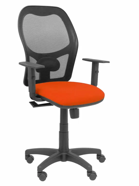 Silla Alocén malla negra asiento bali naranja brazos regulables