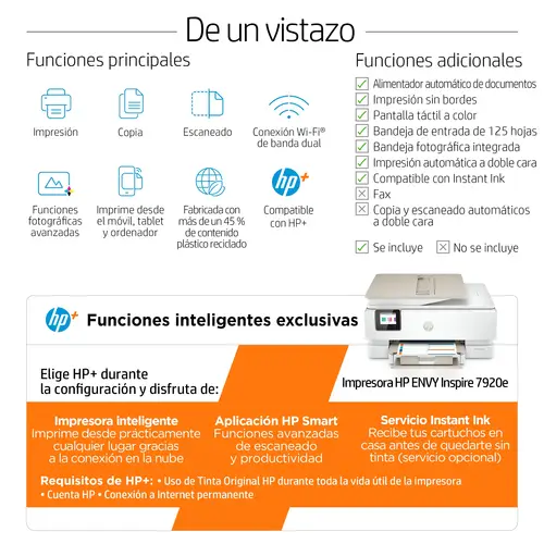 ENVY Inspire 7920e Inalámbrico All-in-One Color Impresora, Instant Ink  Fotocopiadora, escáner - Imagen 5