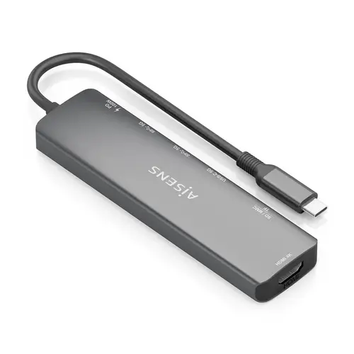 USB-C Dock 7 en 1, USB-C A, 1x HDMI, 2x USB-A, 1x USB-C, 1x USB-C PD 100W, 1x SD, 1x MicroSD, Gris, 15cm - Imagen 2