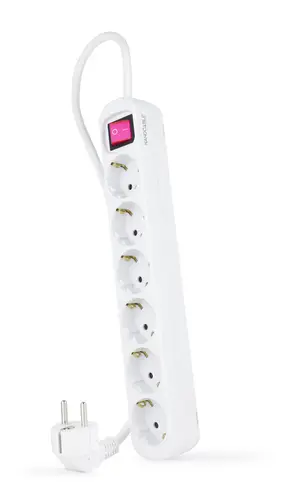 Regleta de enchufes de 6 tomas con interruptor, 1.4 metros Blanca - Imagen 1