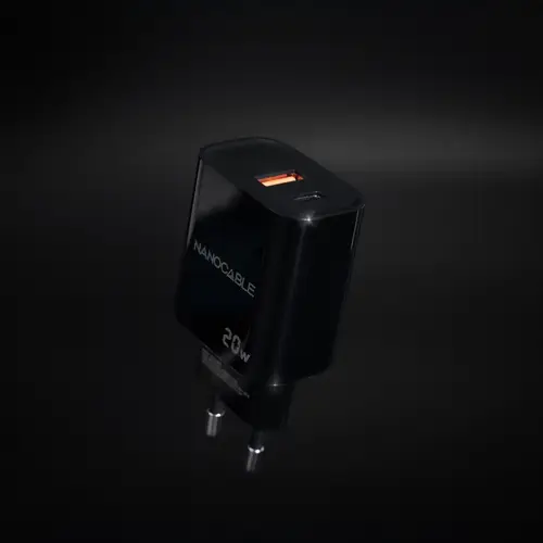 Cargador USB-C/PD + USB-A/QC 20W, Negro - Imagen 2