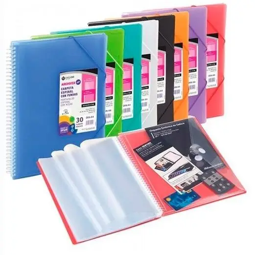 CARCHIVO CARPETA ARCHIVEX-STAR ESPIRAL PP EXTRA 80 FUNDAS A4 C/SOBRE CIERRE C/GOMAS ROJO