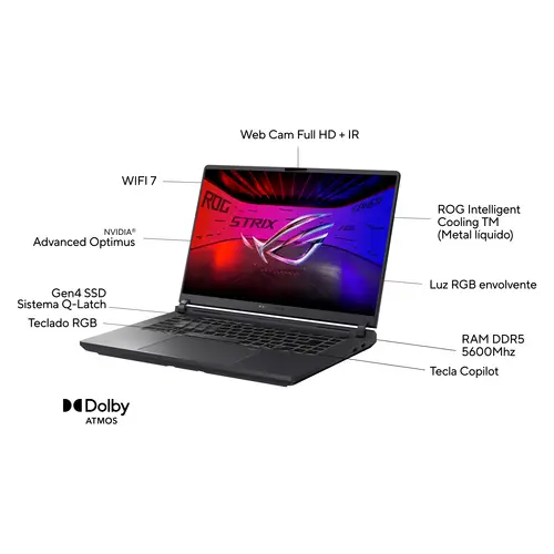 ROG Strix G16 G615LW-S5003 - Ordenador Portátil Gaming de 16" WQXGA 240Hz (Intel Core Ultra 9 275HX, 32GB RAM, 1TB SSD, NVIDIA RTX 5080 16GB, Sin Sistema Operativo) Gris Eclipse - Teclado QWERTY español - Imagen 3