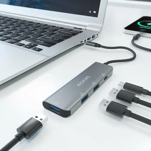 Hub USB 3.2 Gen1 5G USB-C, USB-C/M-1xUSB-C/H-3xUSB-A/H, Gris, 15 cm - Imagen 5