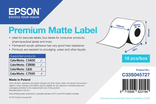 Premium Matte Label - Continuous Roll: 105mm x 35m - Imagen 1