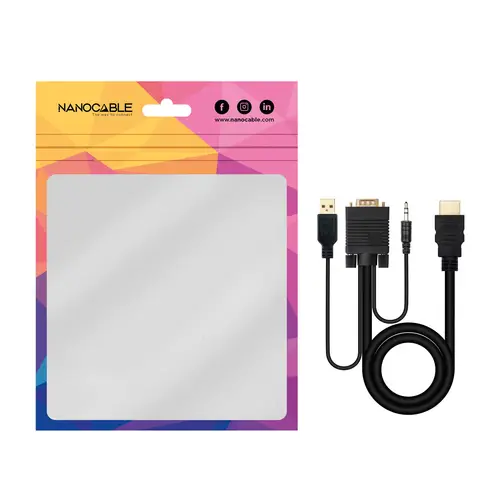 Cable Conversor HDMI a VGA+Audio+USB, 1.8 m, Negro - Imagen 6