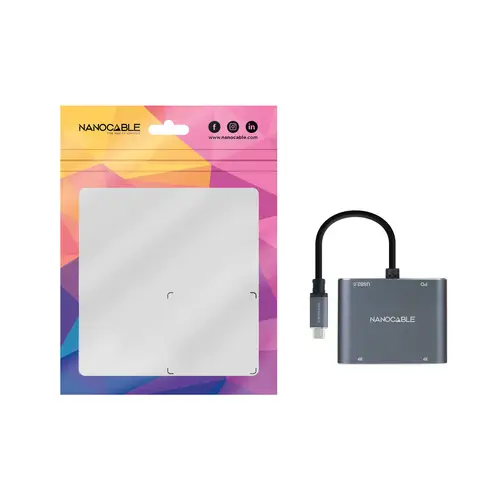 Conversor USB-C a 2xHDMI/USB2.0/PD, 15 cm, Gris - Imagen 3