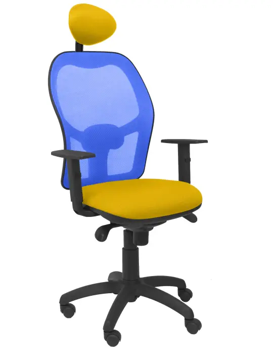 Silla Jorquera malla azul asiento bali amarillo con cabecero fijo