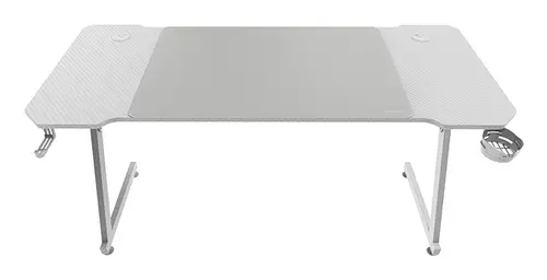 MGD-X140, Mesa Gaming Ergonómica, Superficie en Fibra de Carbono, Estructura Metálica, Alfombrilla XXL, Soporte Auriculares y Bebida, Gestión Cableado, Escritorio PC 140x60cm, Blanco - Imagen 1