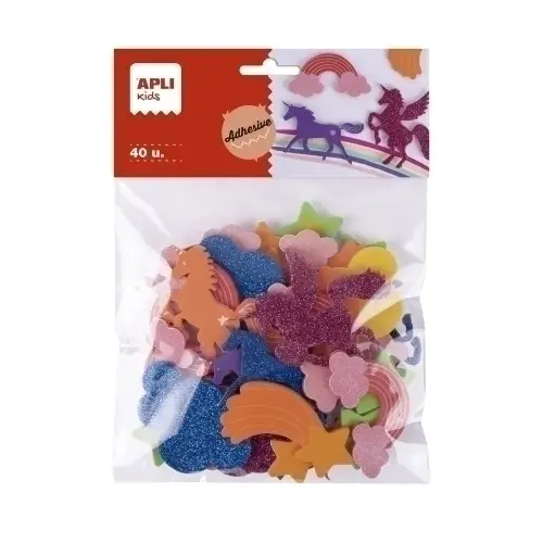APLI FORMAS DE GOMA EVA ADHESIVA DISEÑO UNICORNIOS BOLSA DE 40 C/SURTIDOS +4 AÑOS