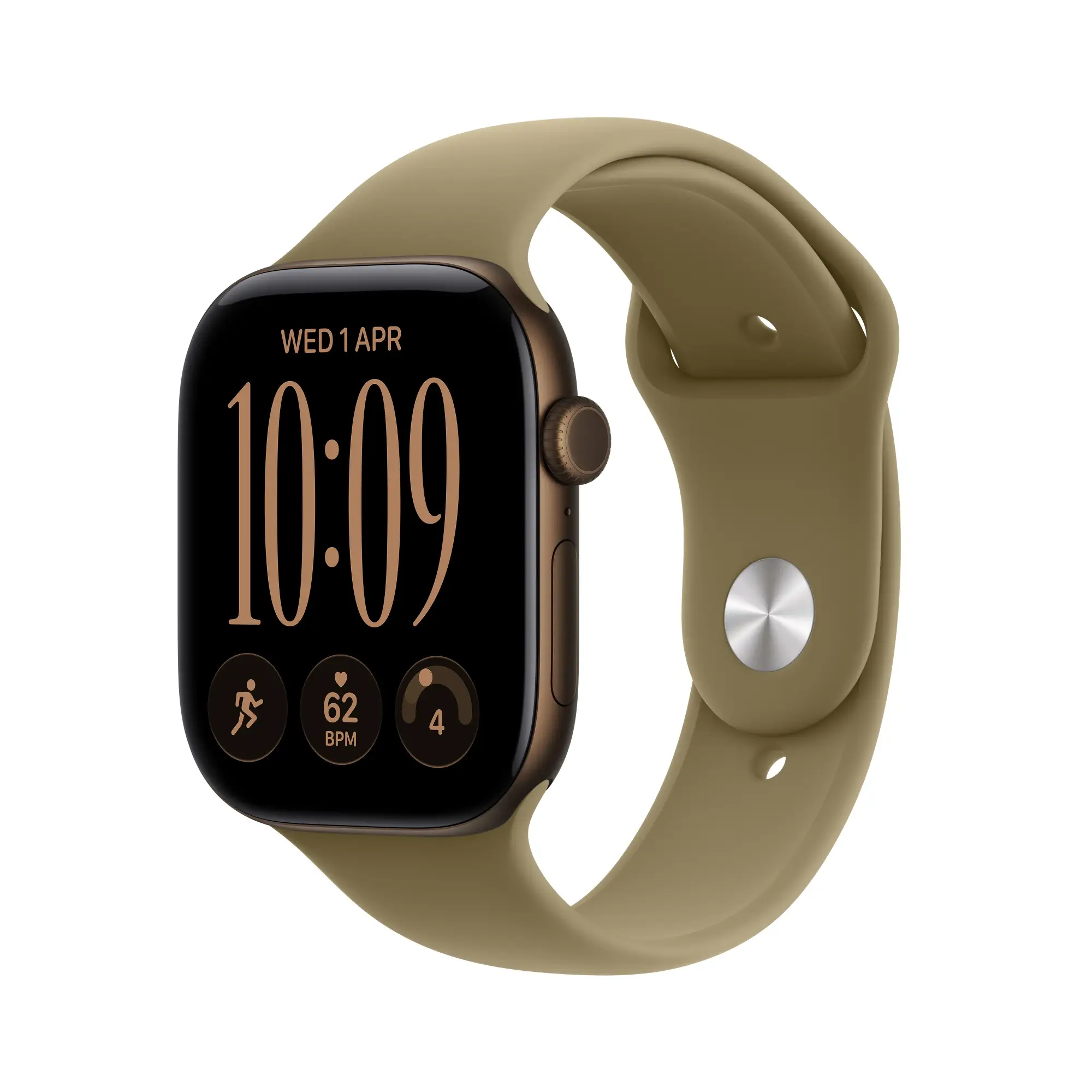 Watch Series 12 (GPS + Cellular) - Caja de aluminio en bronce oscuro (42 mm) - Correa deportiva verde oliva - Talla S/M