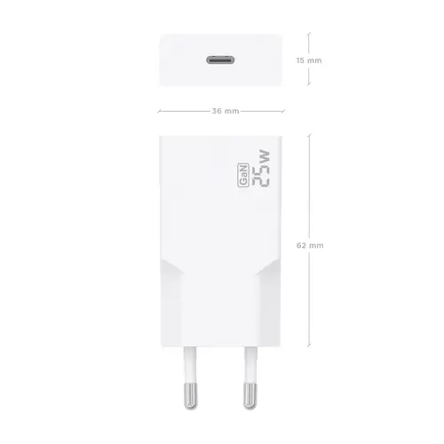 Cargador Ultra Delgado GaN 25W, 1xUSB-C PD3.0, Blanco - Imagen 4