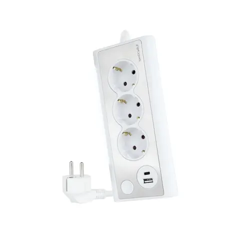 Regleta de Sobremesa con 3 Tomas de Tierra y 2 USB´s con Luz, Blanco - Imagen 1