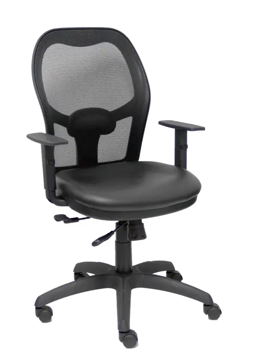 Silla Jorquera malla negra asiento similpiel negro con traslak